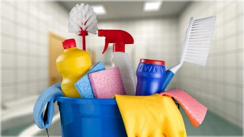 Cleaner handling waste bags in accordance with regulations